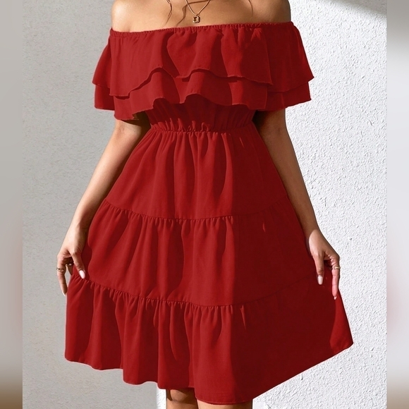 Women's Off-Shoulder Ruffle Hem Bodycon Dress - Picture 2 of 4